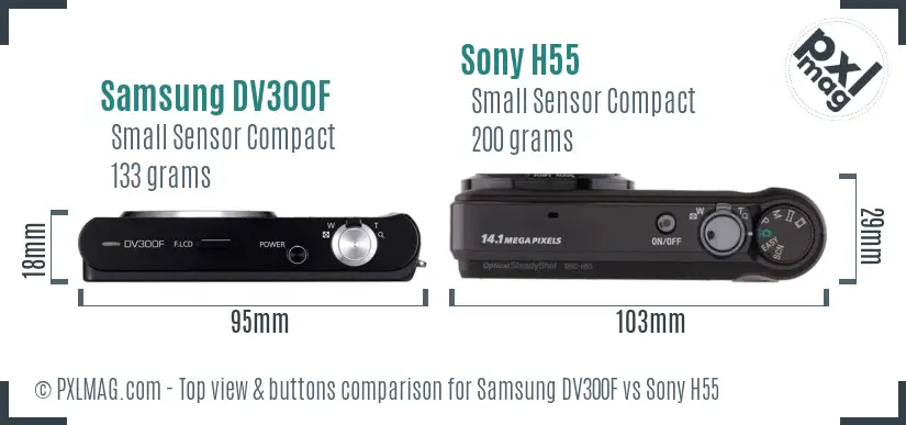 Samsung DV300F vs Sony H55 top view buttons comparison