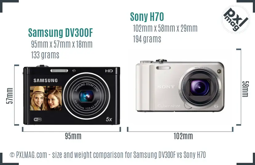 Samsung DV300F vs Sony H70 size comparison