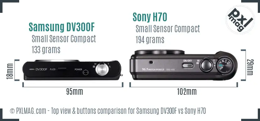 Samsung DV300F vs Sony H70 top view buttons comparison