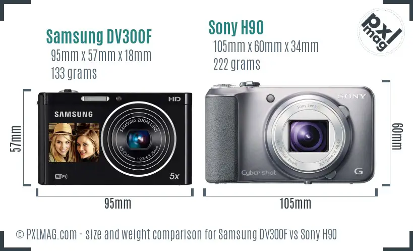 Samsung DV300F vs Sony H90 size comparison