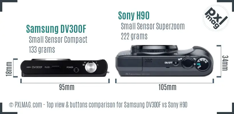Samsung DV300F vs Sony H90 top view buttons comparison