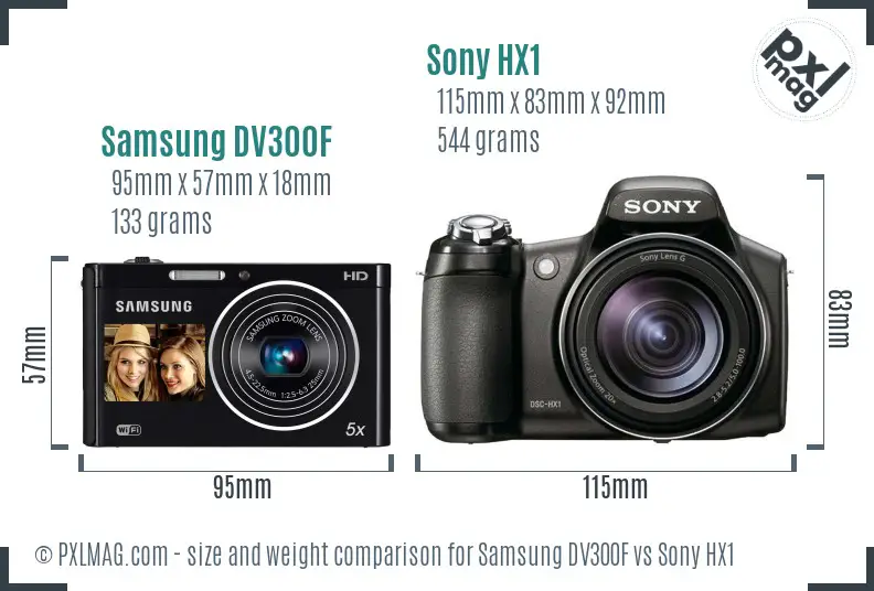 Samsung DV300F vs Sony HX1 size comparison