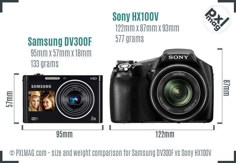 Samsung DV300F vs Sony HX100V size comparison