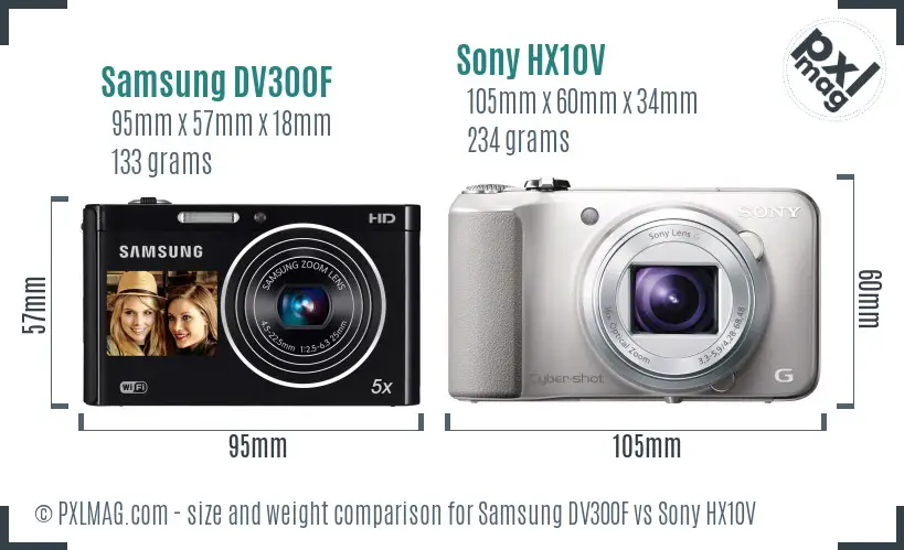 Samsung DV300F vs Sony HX10V size comparison