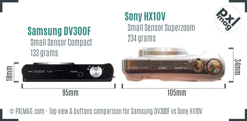 Samsung DV300F vs Sony HX10V top view buttons comparison