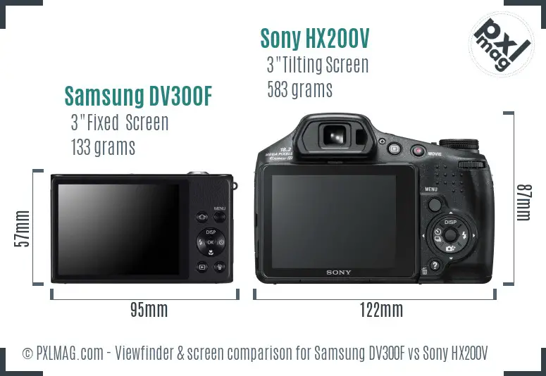 Samsung DV300F vs Sony HX200V Screen and Viewfinder comparison