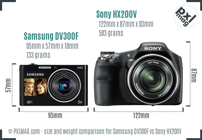 Samsung DV300F vs Sony HX200V size comparison