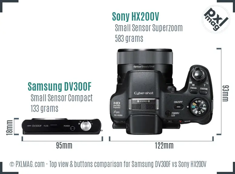 Samsung DV300F vs Sony HX200V top view buttons comparison