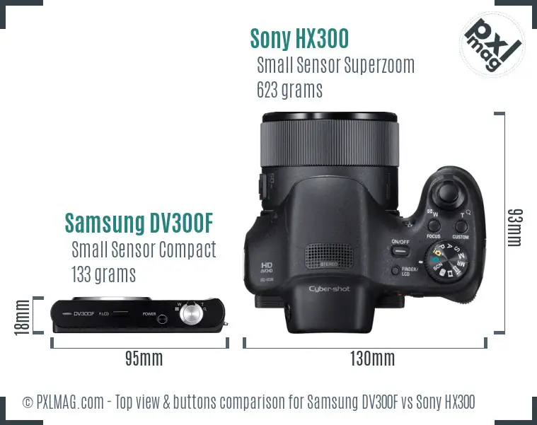 Samsung DV300F vs Sony HX300 top view buttons comparison