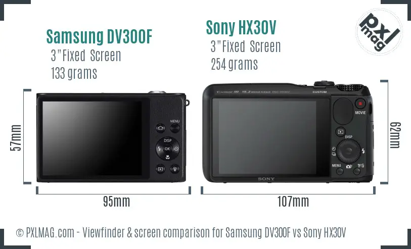 Samsung DV300F vs Sony HX30V Screen and Viewfinder comparison