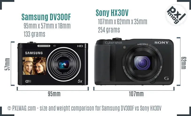 Samsung DV300F vs Sony HX30V size comparison