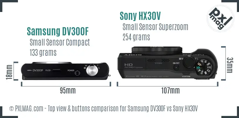 Samsung DV300F vs Sony HX30V top view buttons comparison