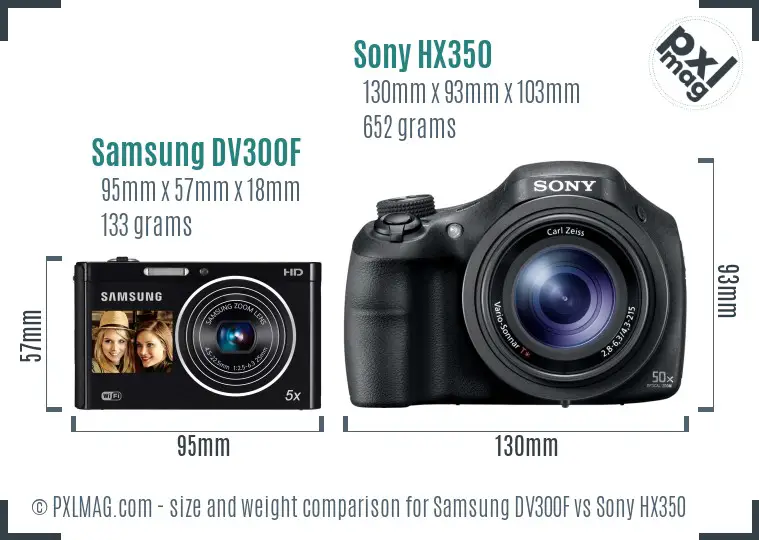 Samsung DV300F vs Sony HX350 size comparison