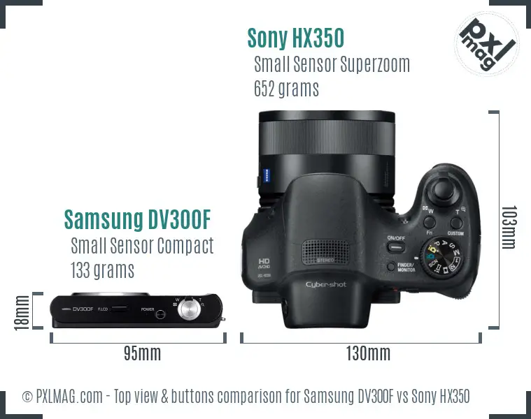 Samsung DV300F vs Sony HX350 top view buttons comparison