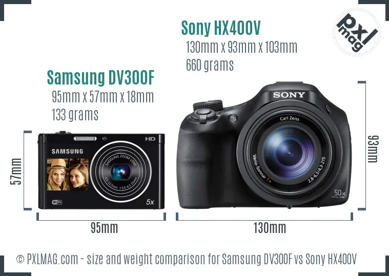 Samsung DV300F vs Sony HX400V size comparison