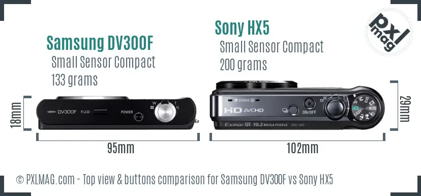 Samsung DV300F vs Sony HX5 top view buttons comparison