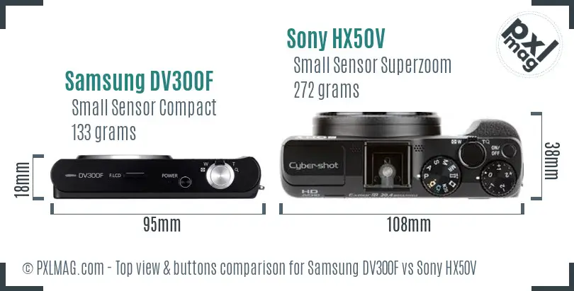 Samsung DV300F vs Sony HX50V top view buttons comparison