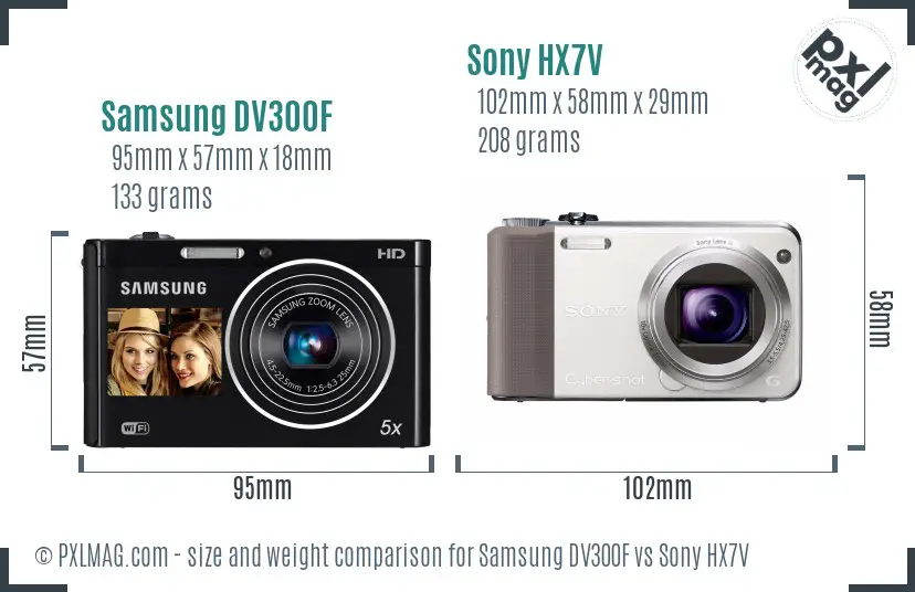 Samsung DV300F vs Sony HX7V size comparison