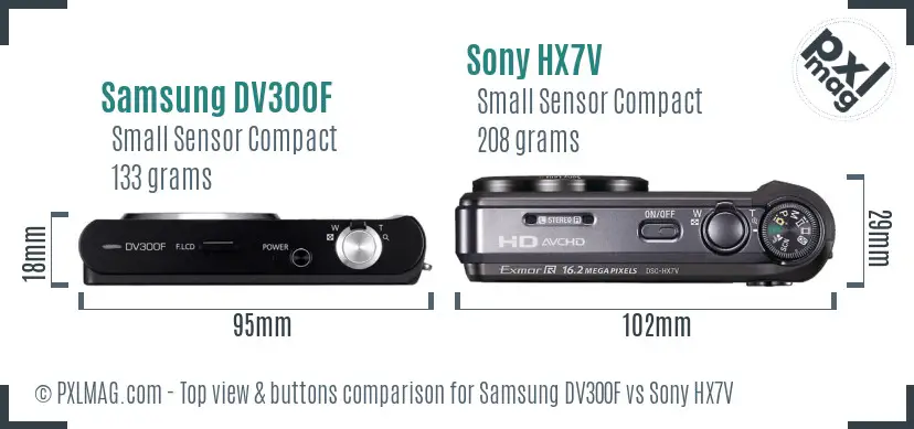 Samsung DV300F vs Sony HX7V top view buttons comparison