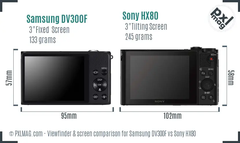 Samsung DV300F vs Sony HX80 Screen and Viewfinder comparison