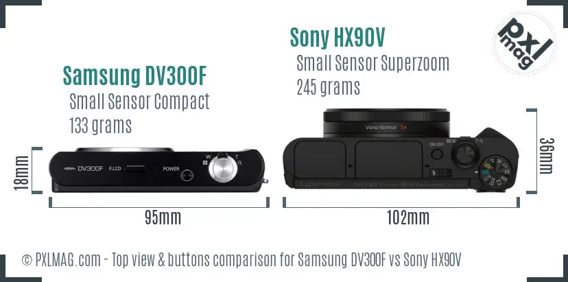 Samsung DV300F vs Sony HX90V top view buttons comparison