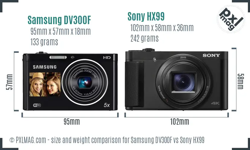 Samsung DV300F vs Sony HX99 size comparison Samsung DV300F vs Sony HX99 size comparison