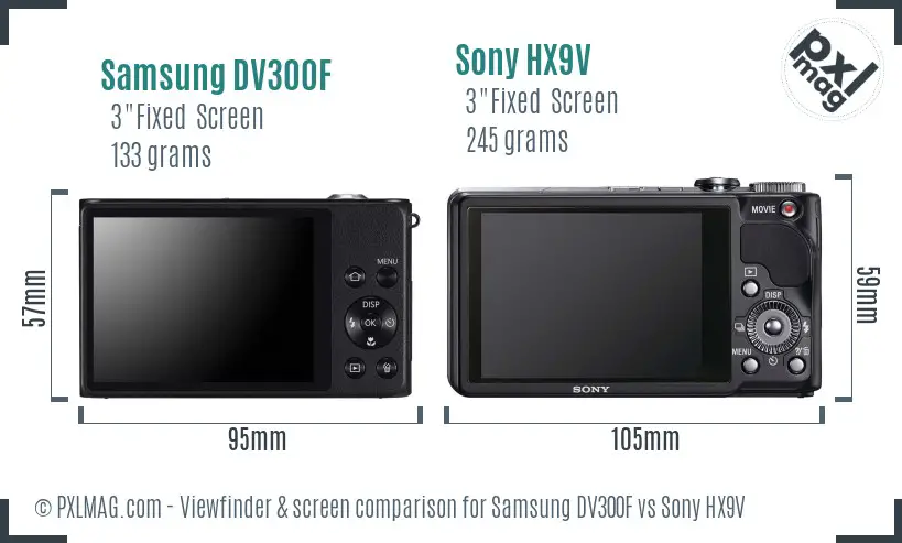 Samsung DV300F vs Sony HX9V Screen and Viewfinder comparison