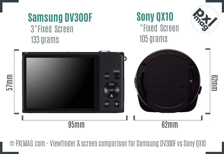 Samsung DV300F vs Sony QX10 Screen and Viewfinder comparison