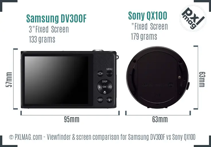 Samsung DV300F vs Sony QX100 Screen and Viewfinder comparison