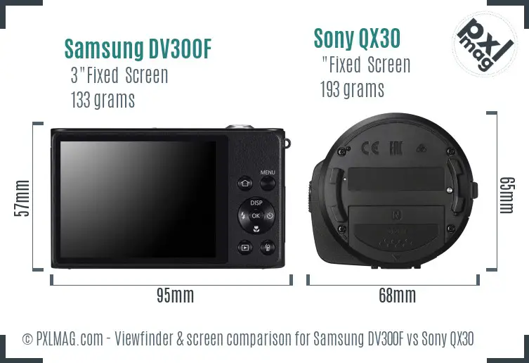 Samsung DV300F vs Sony QX30 Screen and Viewfinder comparison