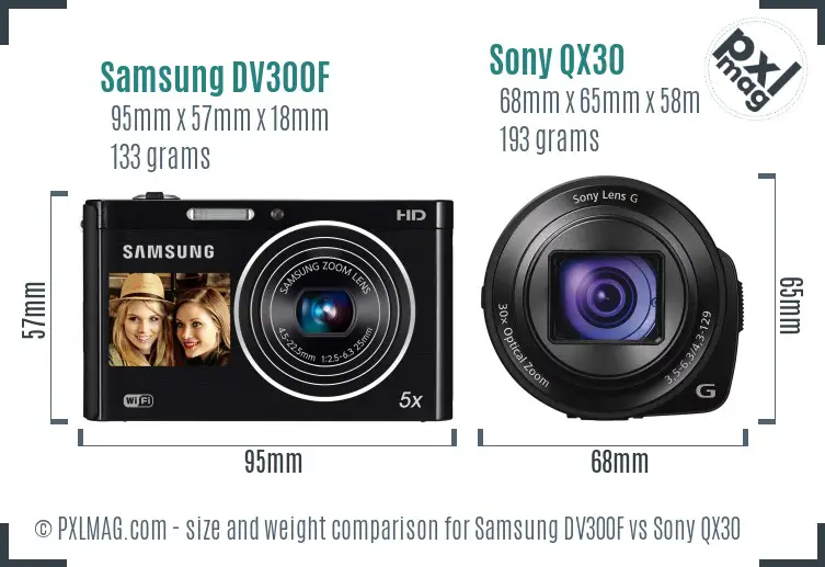 Samsung DV300F vs Sony QX30 size comparison