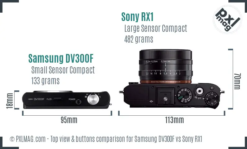 Samsung DV300F vs Sony RX1 top view buttons comparison