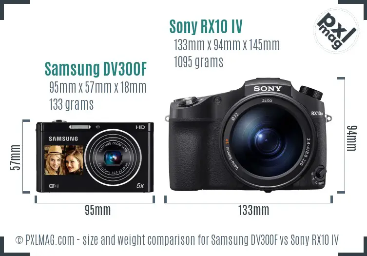 Samsung DV300F vs Sony RX10 IV size comparison