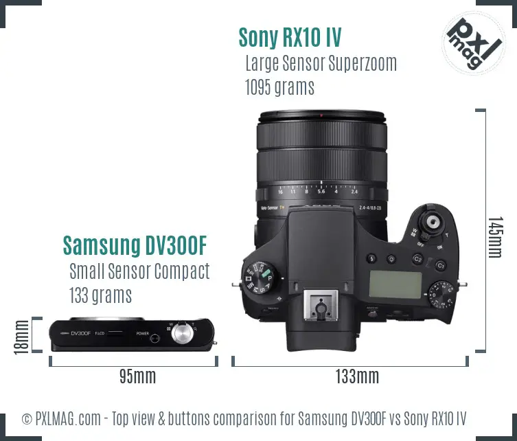 Samsung DV300F vs Sony RX10 IV top view buttons comparison