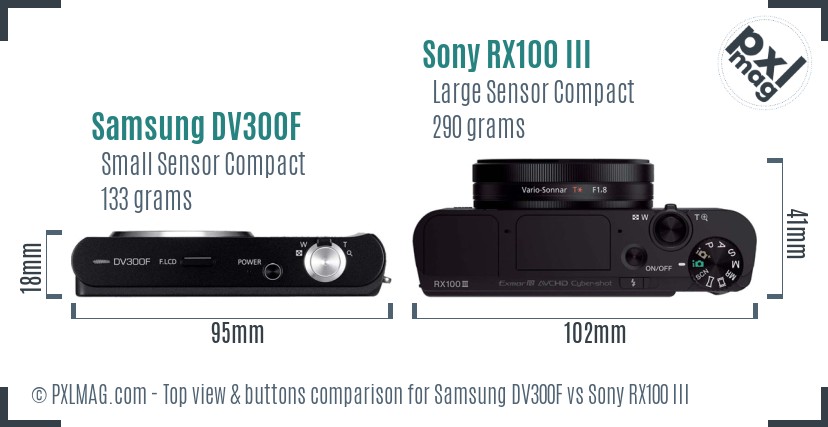 Samsung DV300F vs Sony RX100 III top view buttons comparison