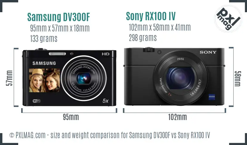 Samsung DV300F vs Sony RX100 IV size comparison