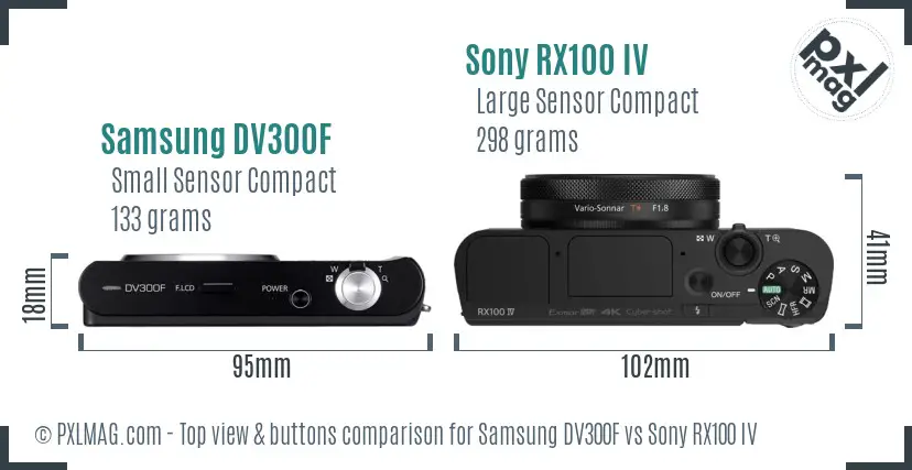 Samsung DV300F vs Sony RX100 IV top view buttons comparison