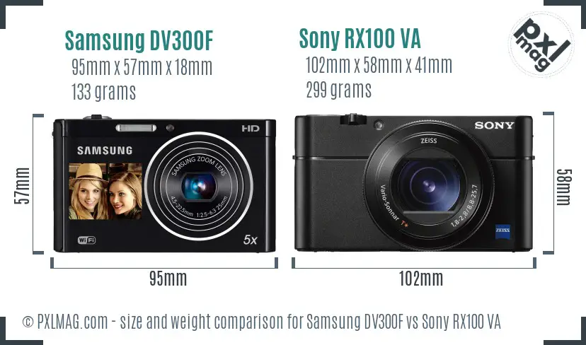 Samsung DV300F vs Sony RX100 VA size comparison