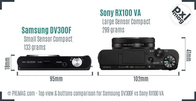 Samsung DV300F vs Sony RX100 VA top view buttons comparison