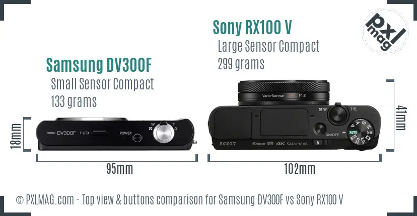 Samsung DV300F vs Sony RX100 V top view buttons comparison