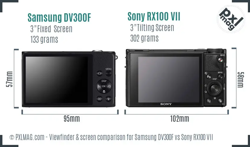 Samsung DV300F vs Sony RX100 VII Screen and Viewfinder comparison