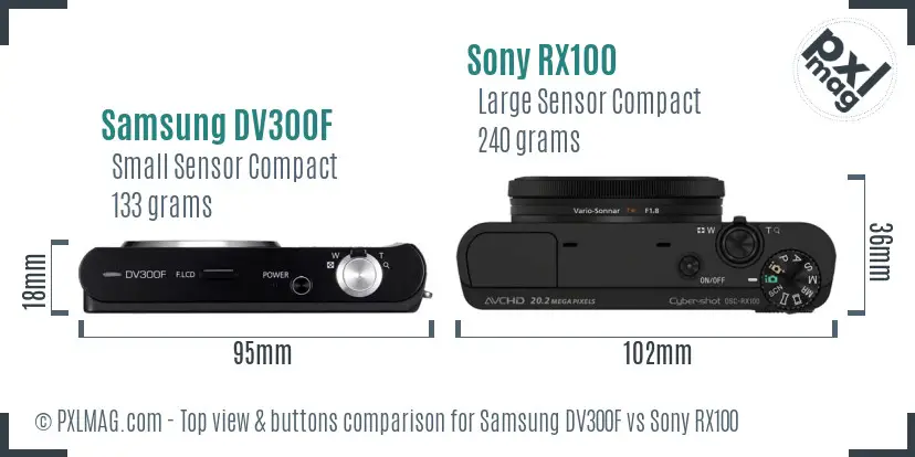 Samsung DV300F vs Sony RX100 top view buttons comparison Samsung DV300F vs Sony RX100 top view buttons comparison
