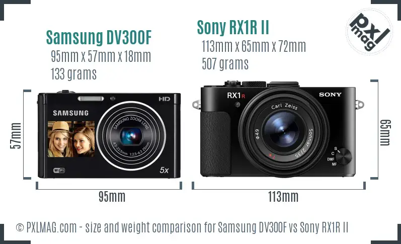 Samsung DV300F vs Sony RX1R II size comparison
