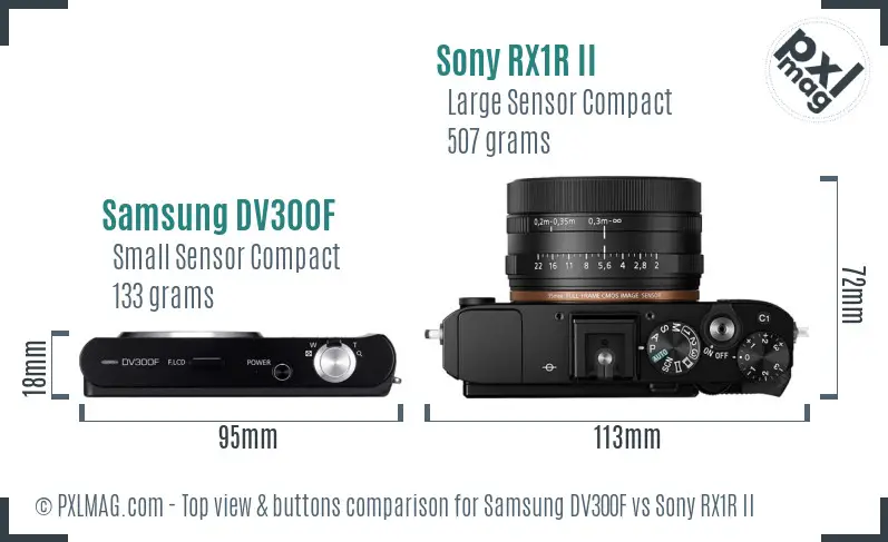 Samsung DV300F vs Sony RX1R II top view buttons comparison