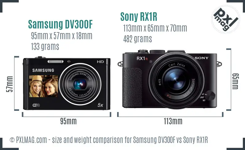 Samsung DV300F vs Sony RX1R size comparison