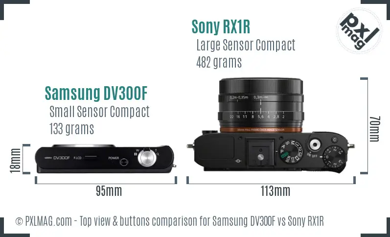 Samsung DV300F vs Sony RX1R top view buttons comparison