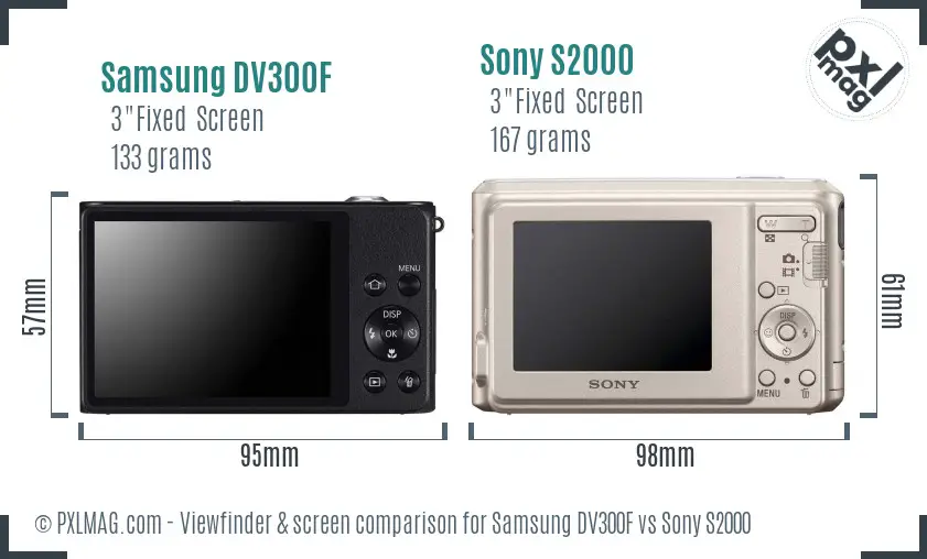 Samsung DV300F vs Sony S2000 Screen and Viewfinder comparison