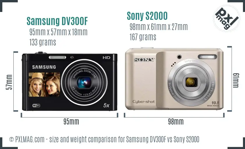 Samsung DV300F vs Sony S2000 size comparison