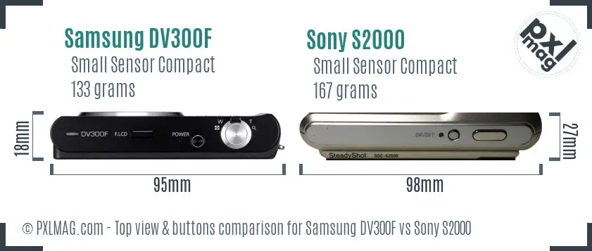 Samsung DV300F vs Sony S2000 top view buttons comparison