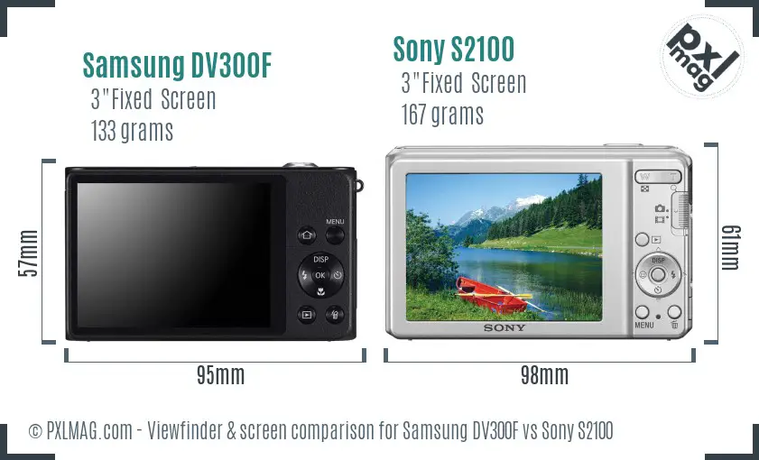 Samsung DV300F vs Sony S2100 Screen and Viewfinder comparison
